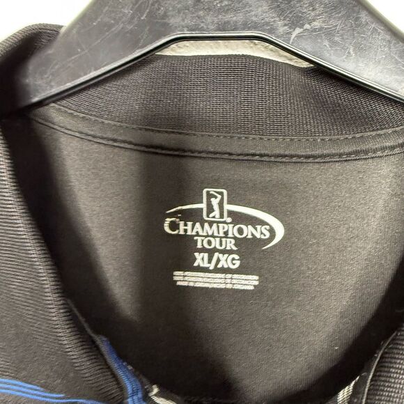 Men’s Champions Tour Black and Gray Striped Polo Shirt Size XL - Picture 2 of 3
